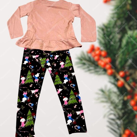 Girls Christmas Tree Unicorn Pajama Set – Ruffle Hem Top & Printed Leggings - Picture 5 of 5